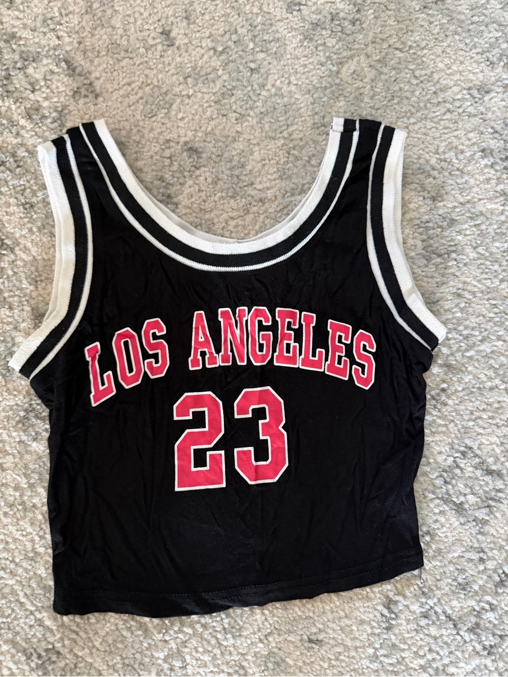 SHEIN Black Crop Tank with Pink 'Los Angeles 23' Graphics